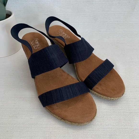 Franco Sarto Irene Dark Denim Elastic Wedge Sandals Woman’s 11 - Picture 3 of 9